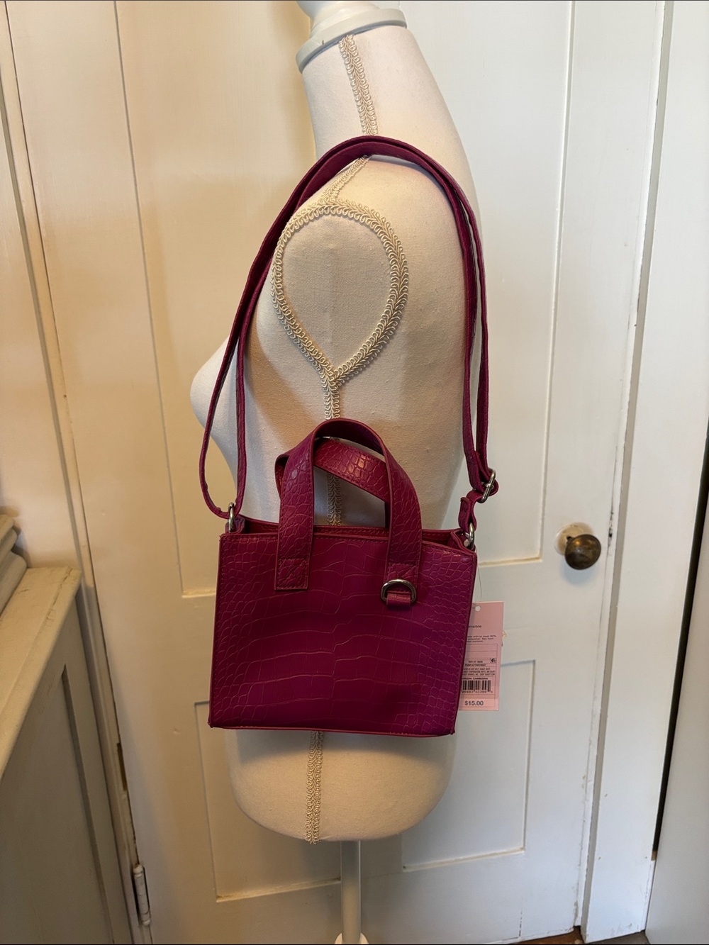 wild fable Magenta Croc-Embossed Mini Tote Crossbody